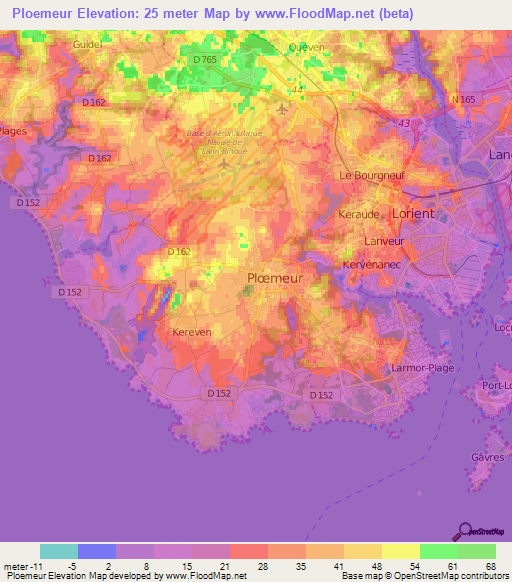 Ploemeur,France Elevation Map