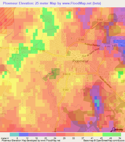Ploemeur,France Elevation Map