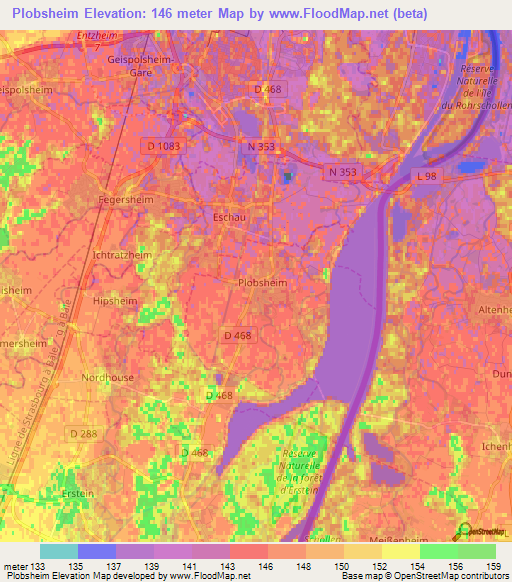 Plobsheim,France Elevation Map