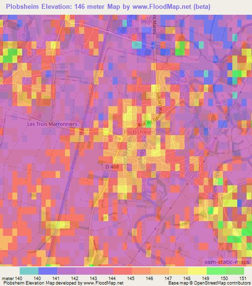 Plobsheim,France Elevation Map
