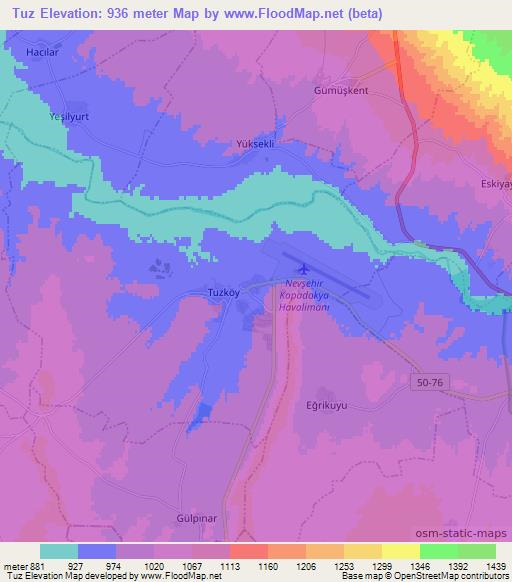 Tuz,Turkey Elevation Map