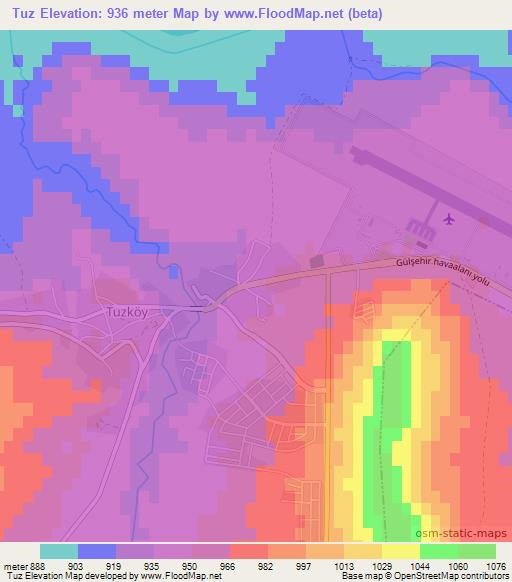 Tuz,Turkey Elevation Map