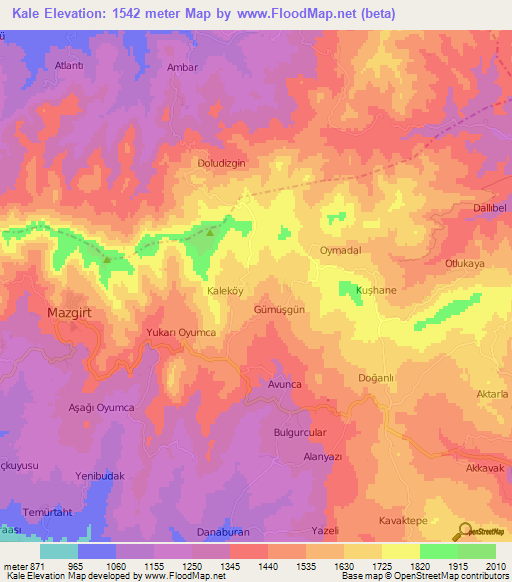 Kale,Turkey Elevation Map