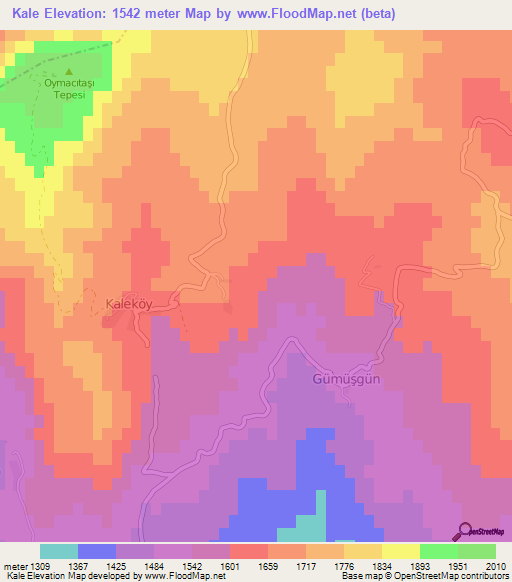 Kale,Turkey Elevation Map