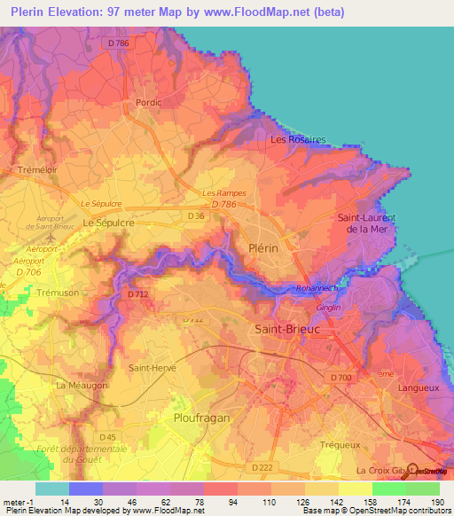 Plerin,France Elevation Map