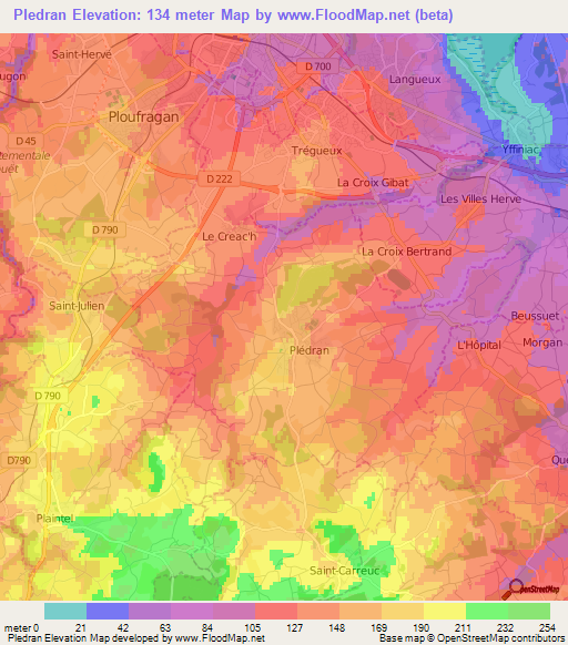 Pledran,France Elevation Map