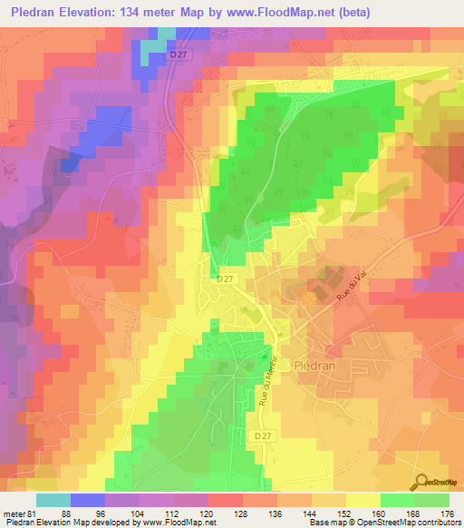 Pledran,France Elevation Map