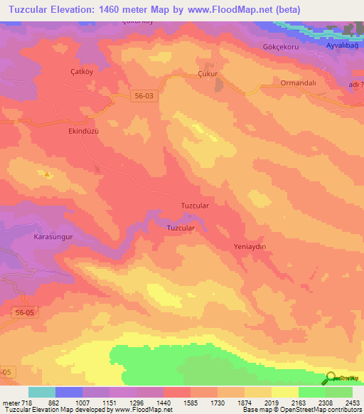 Tuzcular,Turkey Elevation Map