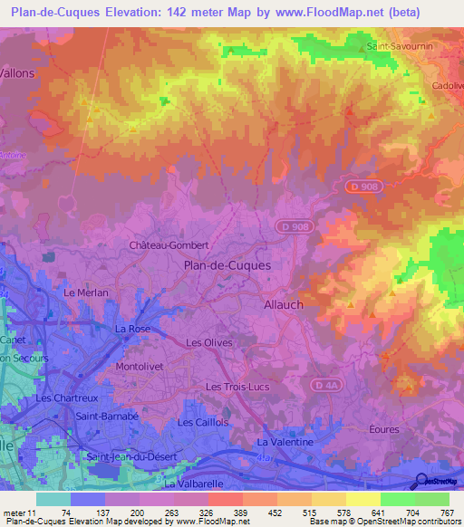 Plan-de-Cuques,France Elevation Map