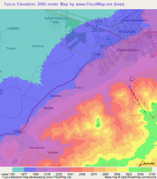 Tuzcu,Turkey Elevation Map