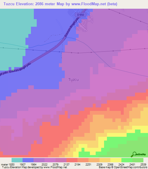 Tuzcu,Turkey Elevation Map