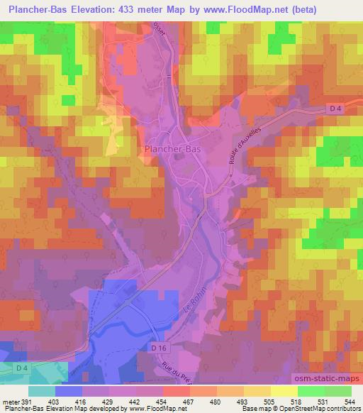 Plancher-Bas,France Elevation Map