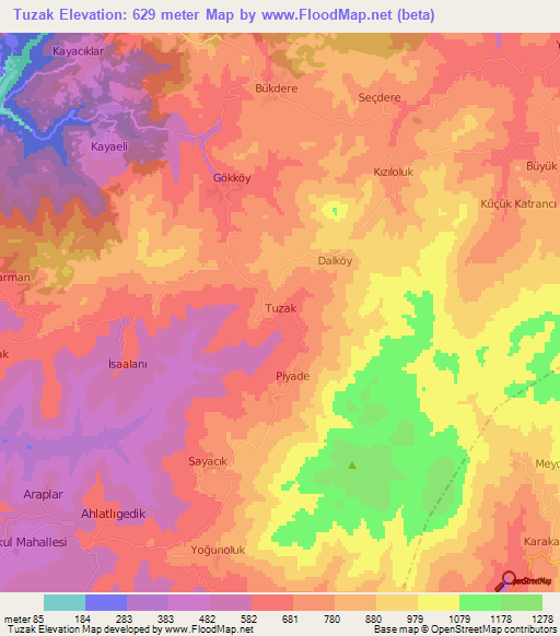 Tuzak,Turkey Elevation Map