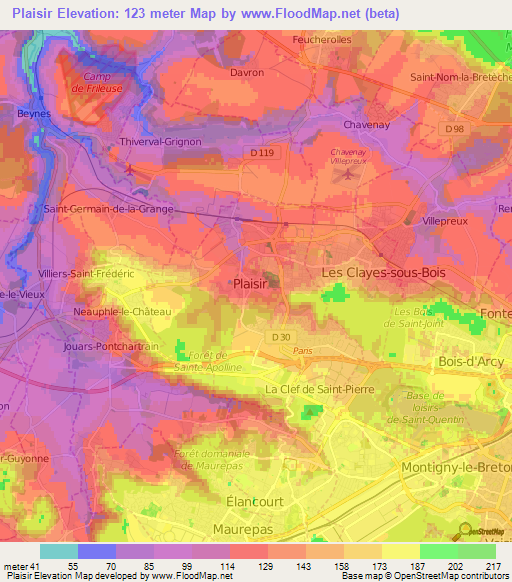 Plaisir,France Elevation Map