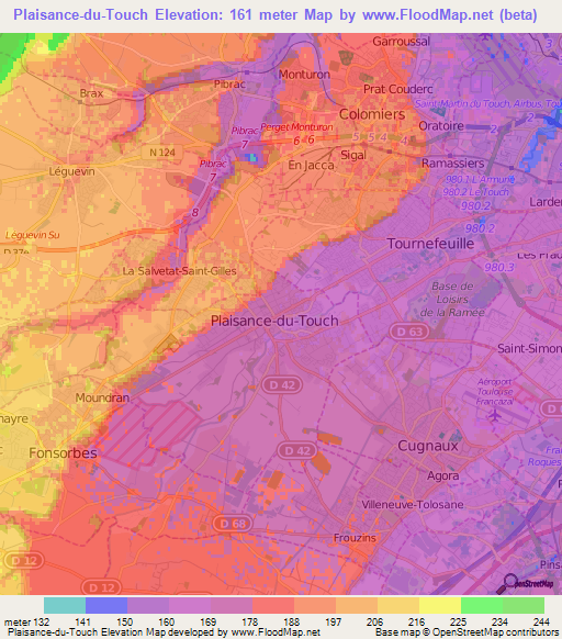 Plaisance-du-Touch,France Elevation Map