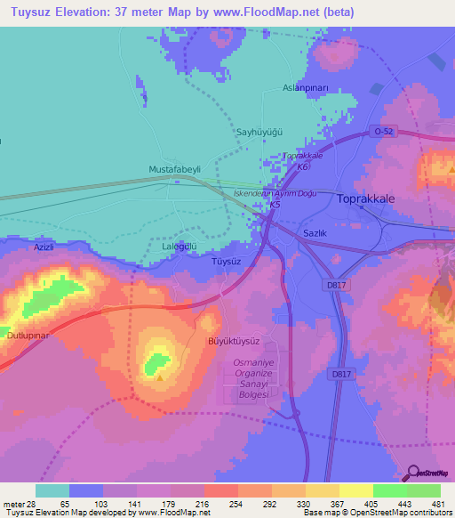 Tuysuz,Turkey Elevation Map