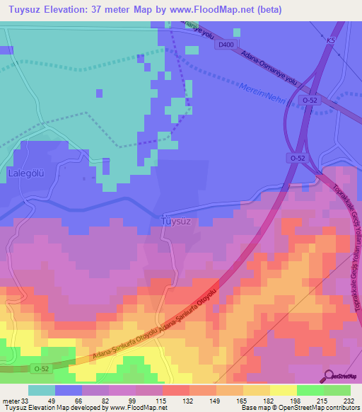 Tuysuz,Turkey Elevation Map