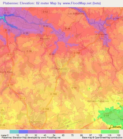 Plabennec,France Elevation Map