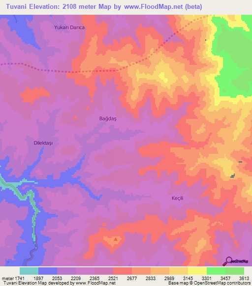 Tuvani,Turkey Elevation Map