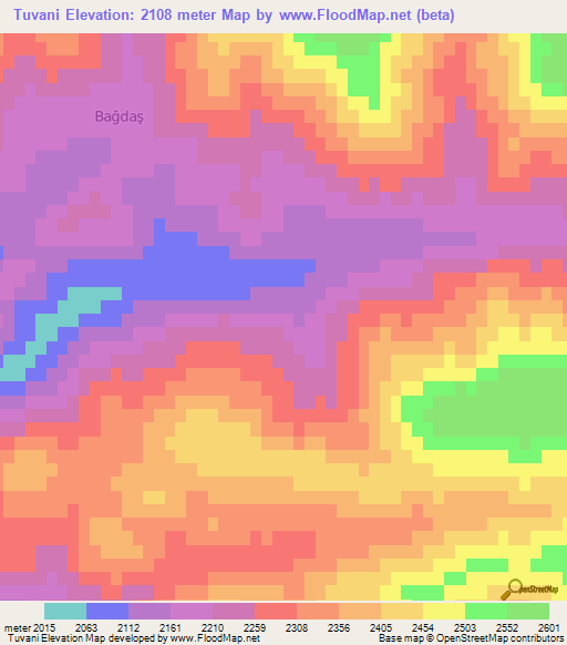 Tuvani,Turkey Elevation Map