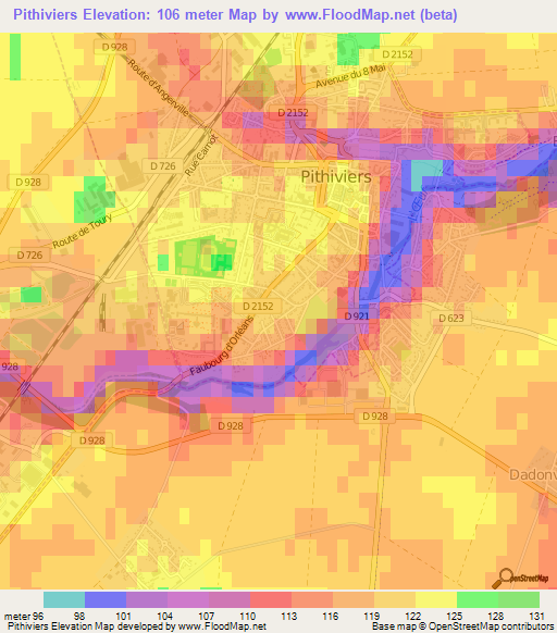 Pithiviers,France Elevation Map