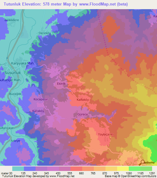 Tutunluk,Turkey Elevation Map
