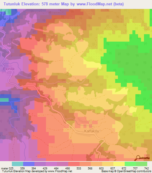 Tutunluk,Turkey Elevation Map