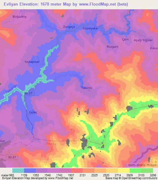 Evliyan,Turkey Elevation Map