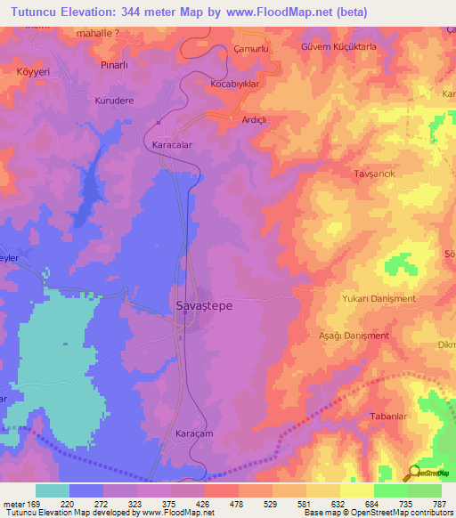 Tutuncu,Turkey Elevation Map