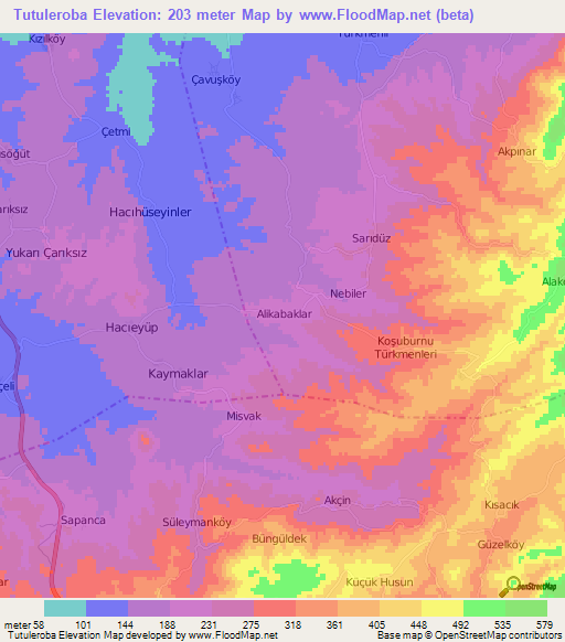 Tutuleroba,Turkey Elevation Map