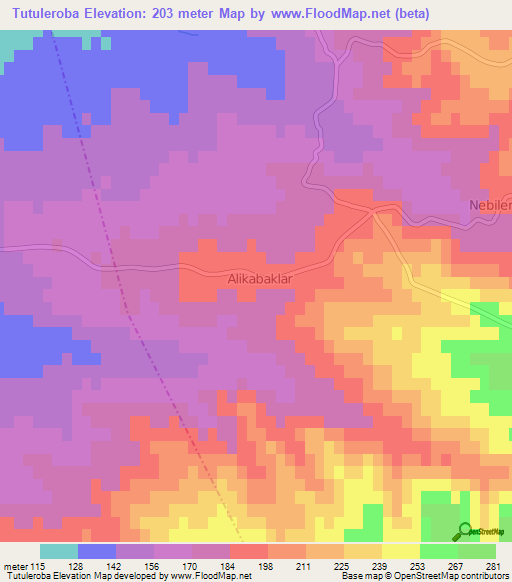 Tutuleroba,Turkey Elevation Map