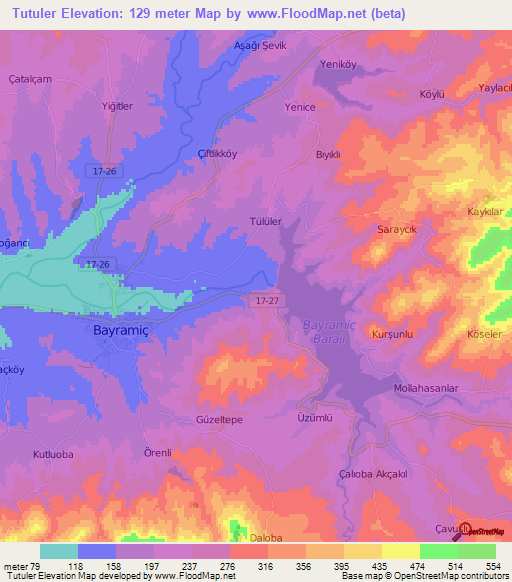 Tutuler,Turkey Elevation Map