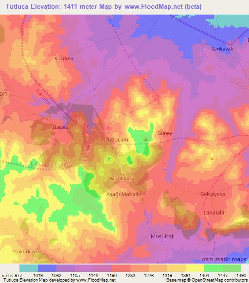 Tutluca,Turkey Elevation Map