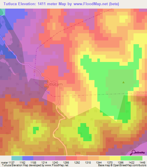 Tutluca,Turkey Elevation Map