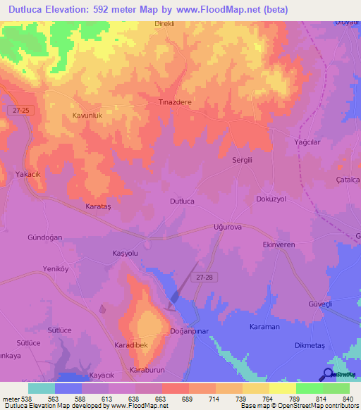 Dutluca,Turkey Elevation Map