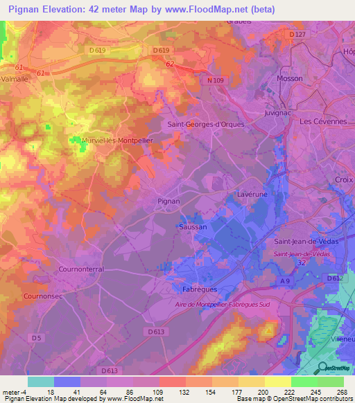 Pignan,France Elevation Map