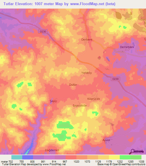 Tutlar,Turkey Elevation Map