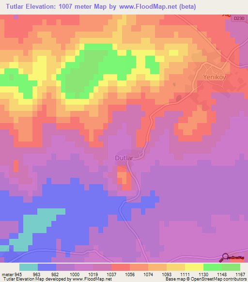 Tutlar,Turkey Elevation Map