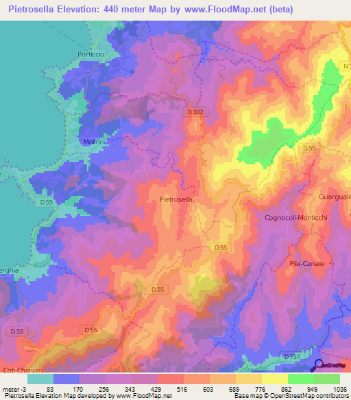 Pietrosella,France Elevation Map