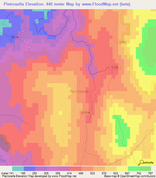 Pietrosella,France Elevation Map