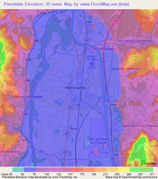 Pierrelatte,France Elevation Map