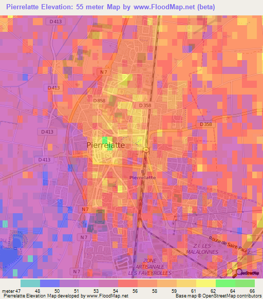 Pierrelatte,France Elevation Map