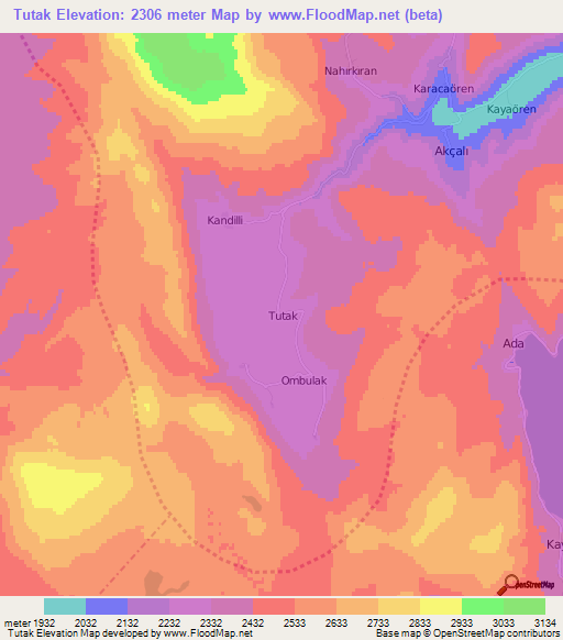 Tutak,Turkey Elevation Map