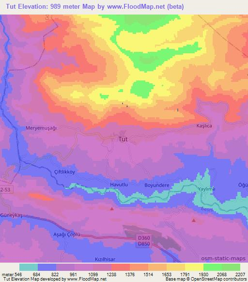 Tut,Turkey Elevation Map