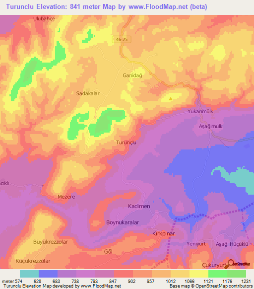 Turunclu,Turkey Elevation Map