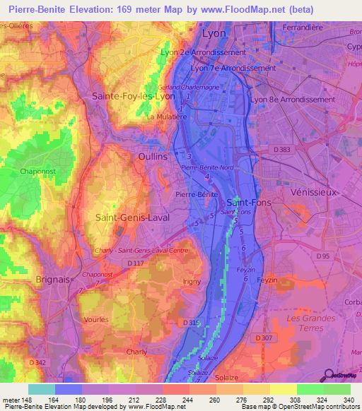 Pierre-Benite,France Elevation Map