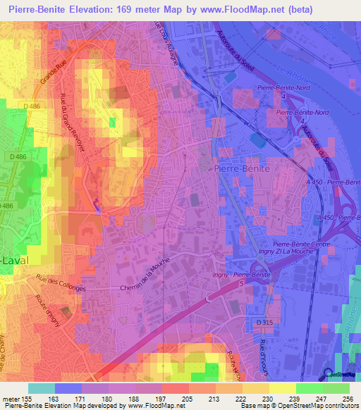 Pierre-Benite,France Elevation Map