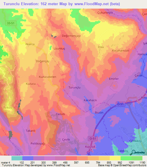 Turunclu,Turkey Elevation Map