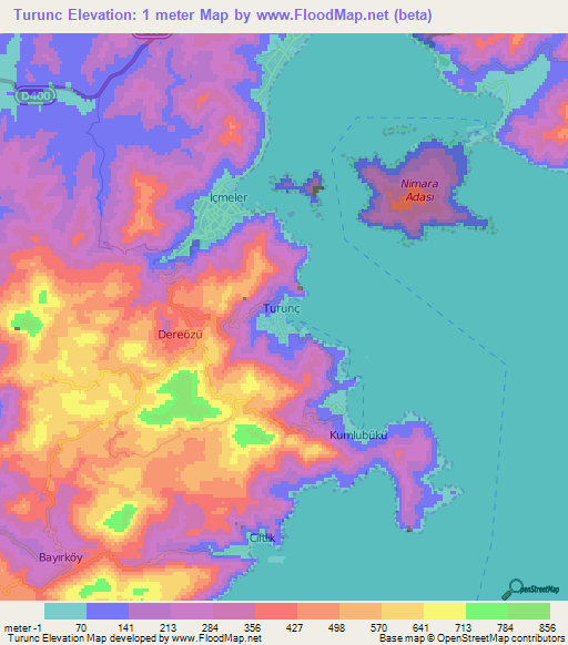 Turunc,Turkey Elevation Map