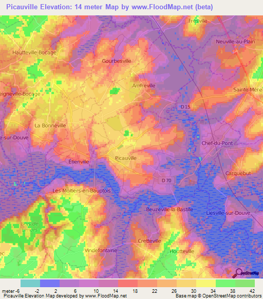 Picauville,France Elevation Map